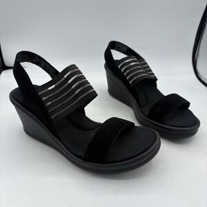Skechers Sandals Womens Size 7 Cali Rumblers Sci Fi Slingback Wedge Black 38472
